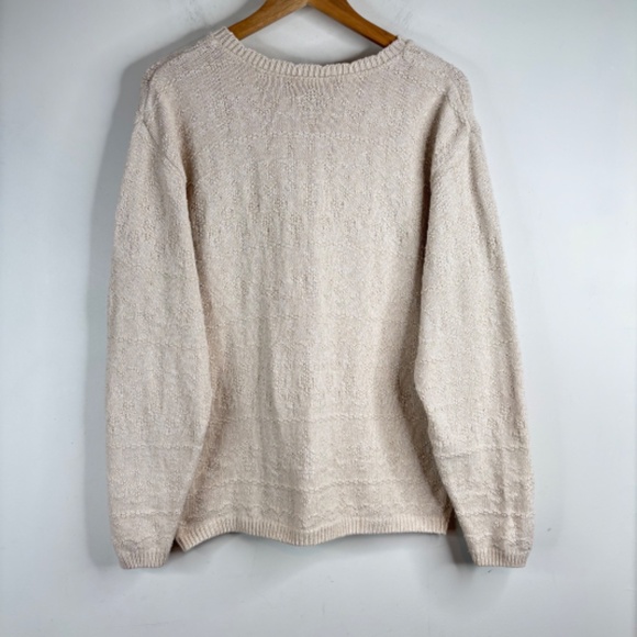Vintage 90s Granny Sweater M Embroidered Birds Floral Cottage Cream Winter Knits - Picture 3 of 9